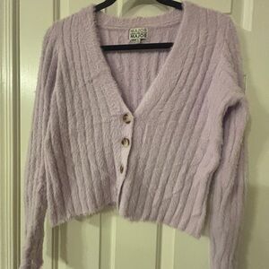 Lavender Fuzzy Knit Button-Front Sweater